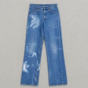 Vintage 70s Plain Pockets JCPenney Blue Bleached Straight Leg Jeans Womens 28x32